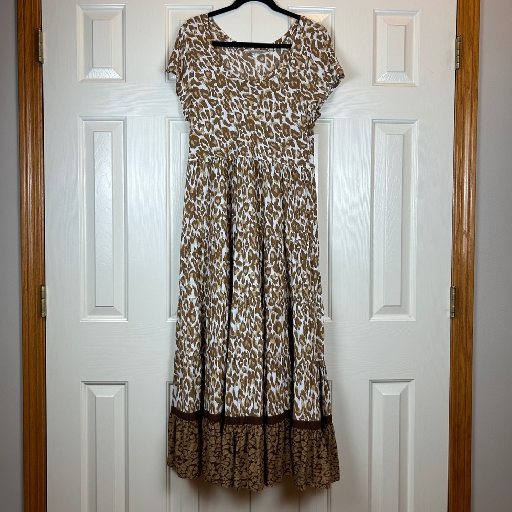 Soft Surroundings Kara Leopard Animal Print Tiered Maxi Dress